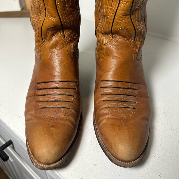 Vintage Dan Post Women’s 7.5C Tan Cowboy Boot Classic Western Leather Made Spain - Picture 3 of 8
